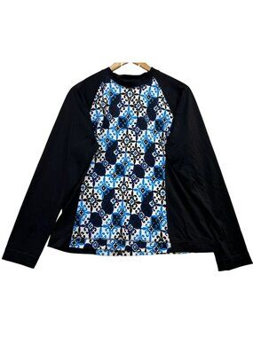 Lands' End Women's Rash Guard Swim Tee Long Sleeve Stretch Size XL Multi Printed